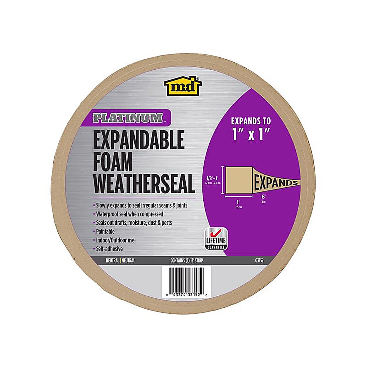 M-D - 03152 - Building Products Platinum Neutral Foam Weatherseal for Gaps and Openings 156 In. L X 1 In.