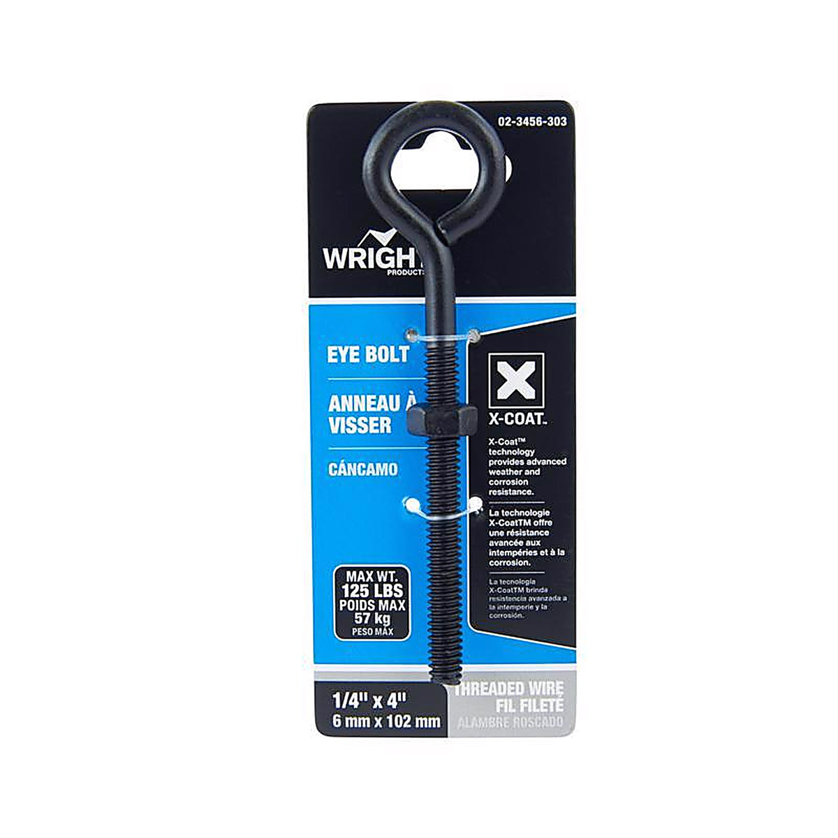 Wright - 02-3456-303 - 1/4 In. X 4 In. L Black Steel Eyebolt Nut Included