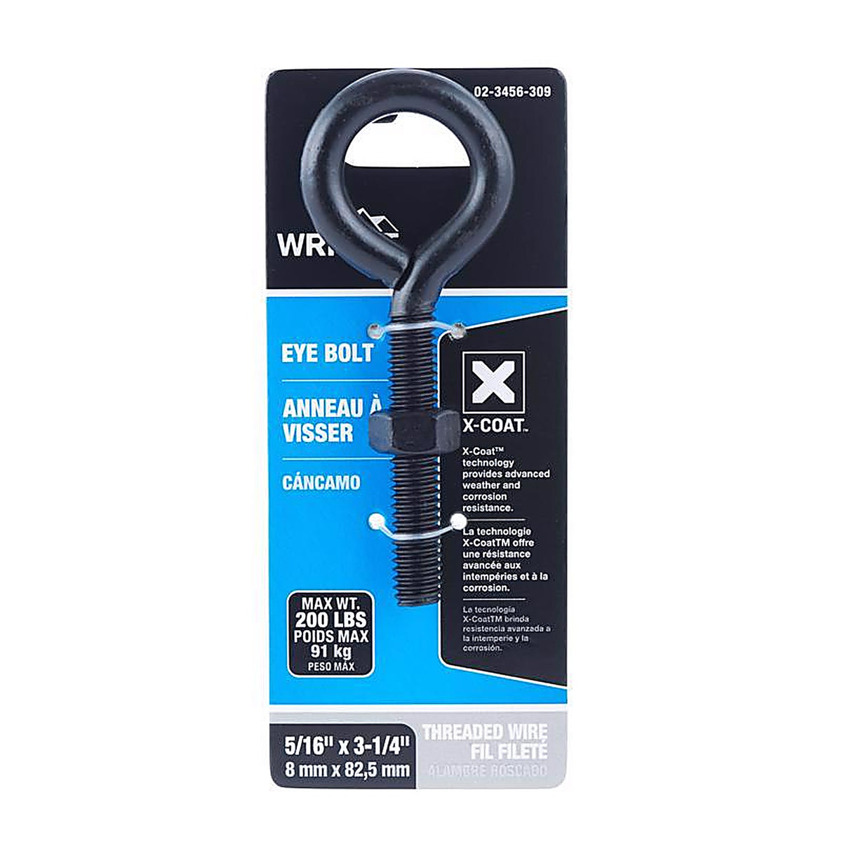 Wright - 02-3456-309 - 5/16 In. X 3-1/4 In. L Black Steel Eyebolt Nut Included