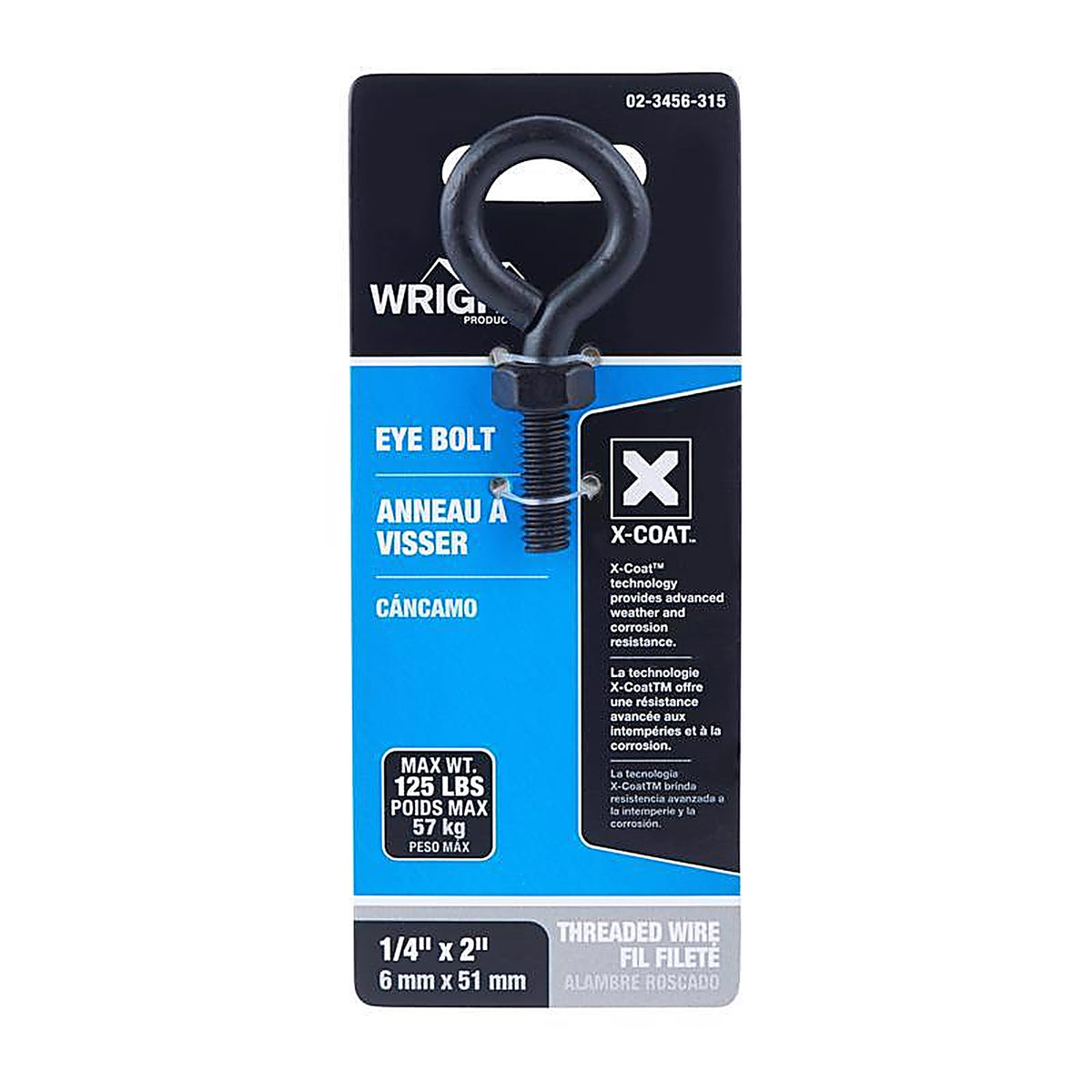 Wright - 02-3456-315 - 1/4 In. X 2 In. L Black Steel Eyebolt Nut Included
