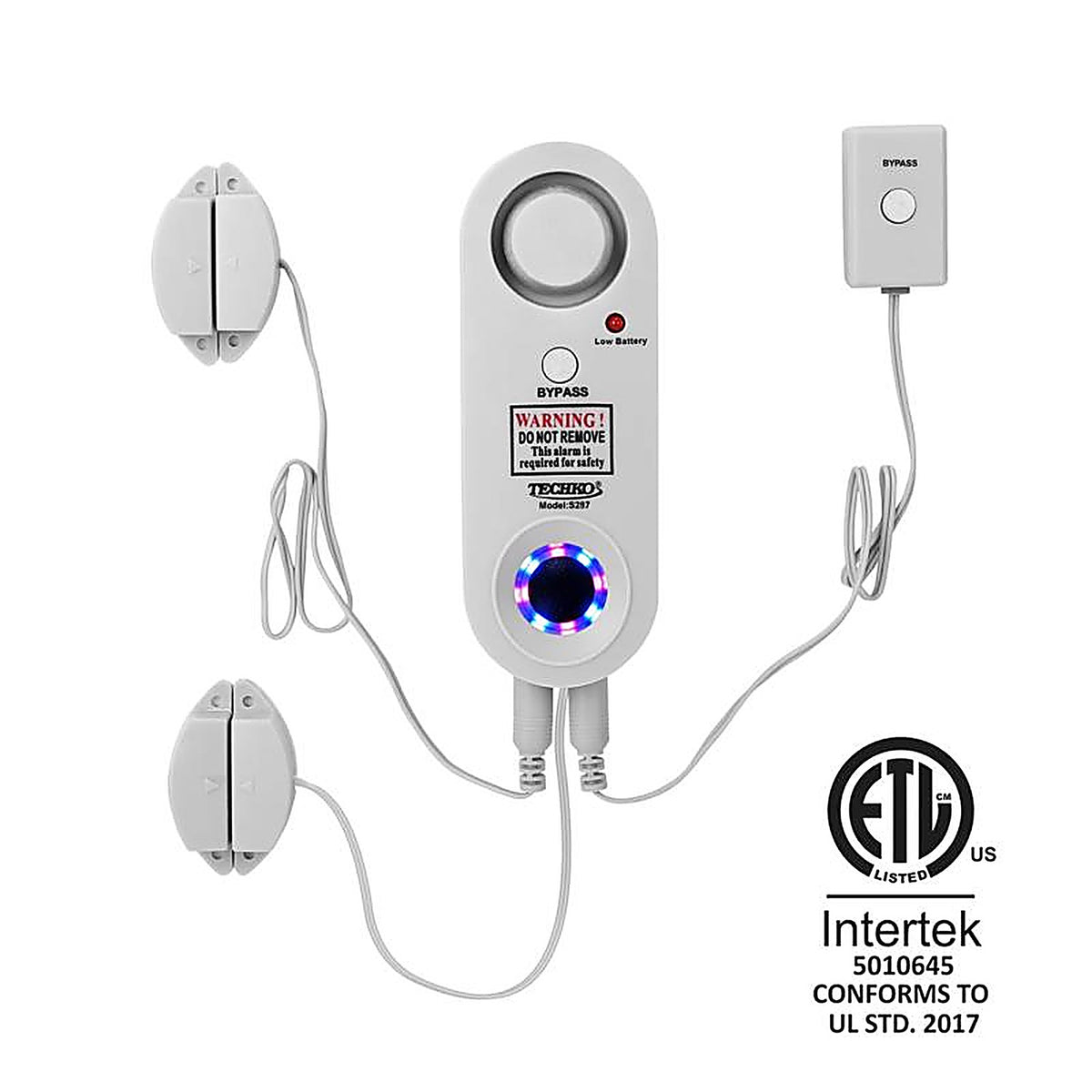 Techko - S287 - Battery Powered/Plug-In Indoor and Outdoor White Security Alarm