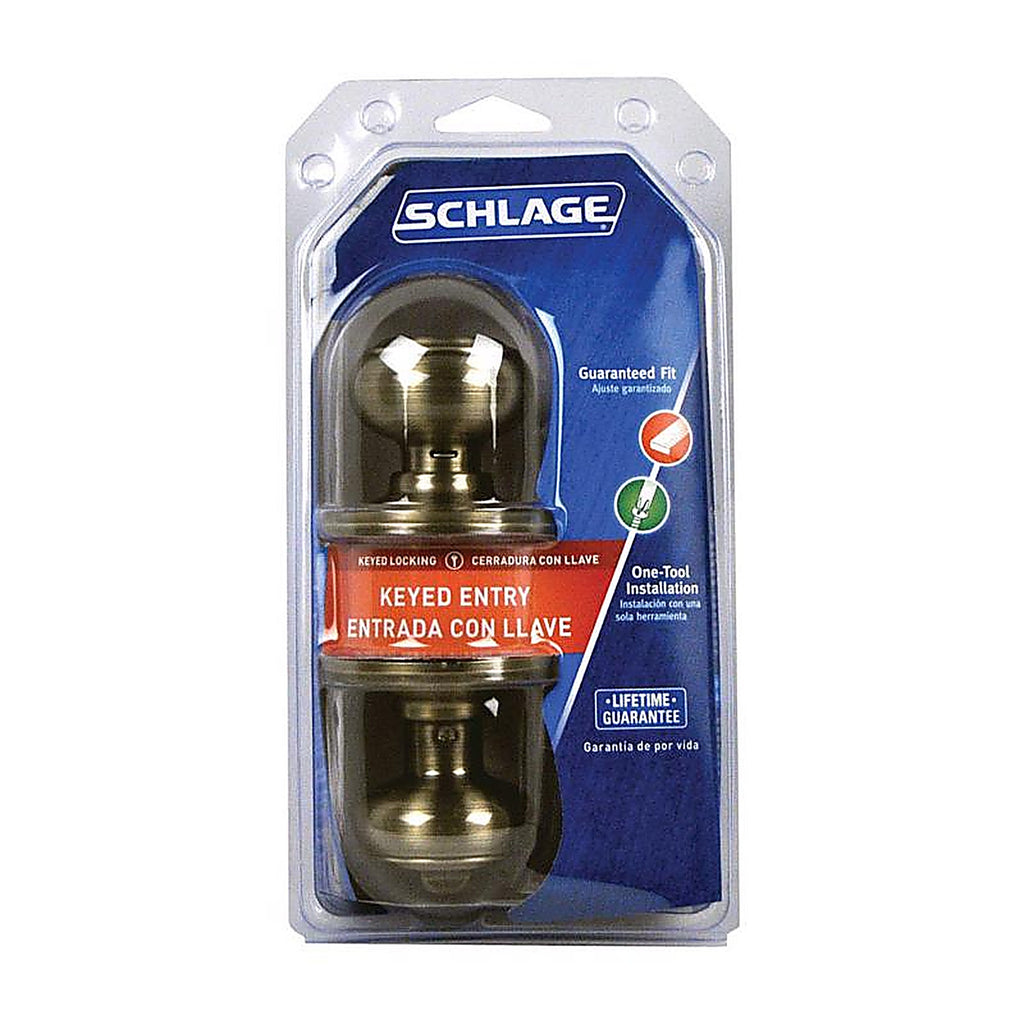 Schlage F51VGEO609 Georgian Antique Brass Entry Lockset ANSI Grade 2 1-3/4 in.