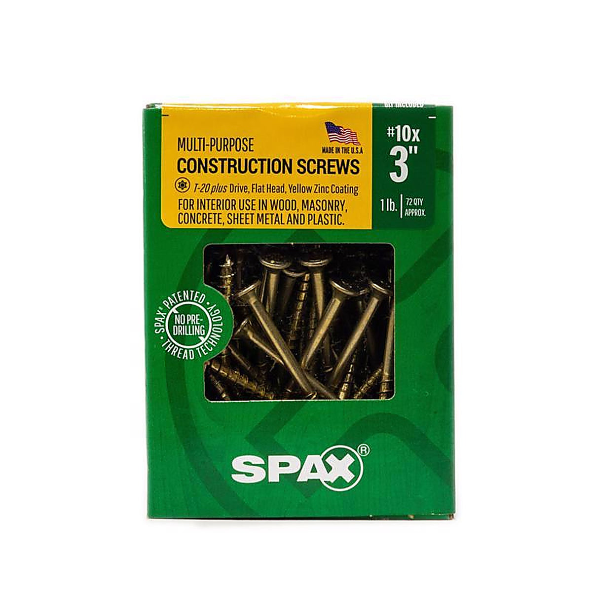 Spax - 4191020500754 - Multi-Material No. 10 In. X 3 In. L T-20+ Flat Head Serrated Construction Screws
