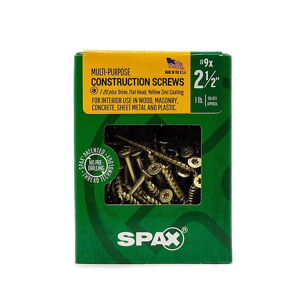 Spax - 4191020450604 - Multi-Material No. 9 In. X 2-1/2 In. L T-20+ Flat Head Serrated Construction Screws