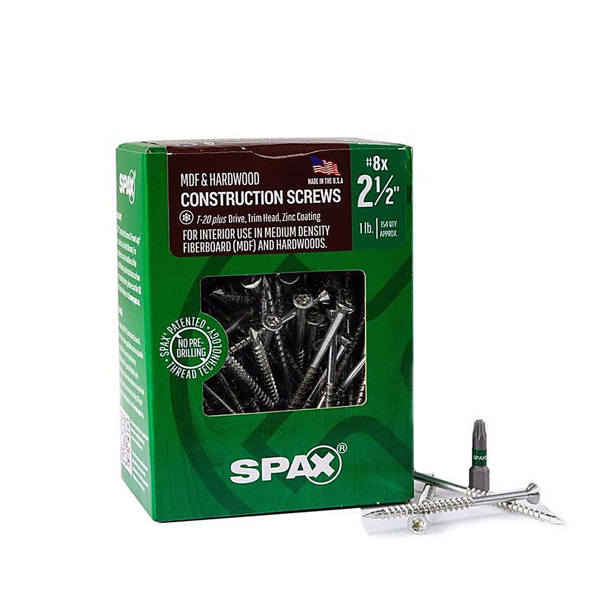 Spax - 4351010400604 - Mdf No. 8 In. X 2-1/2 In. L T-20+ Trim Head Serrated Construction Screws