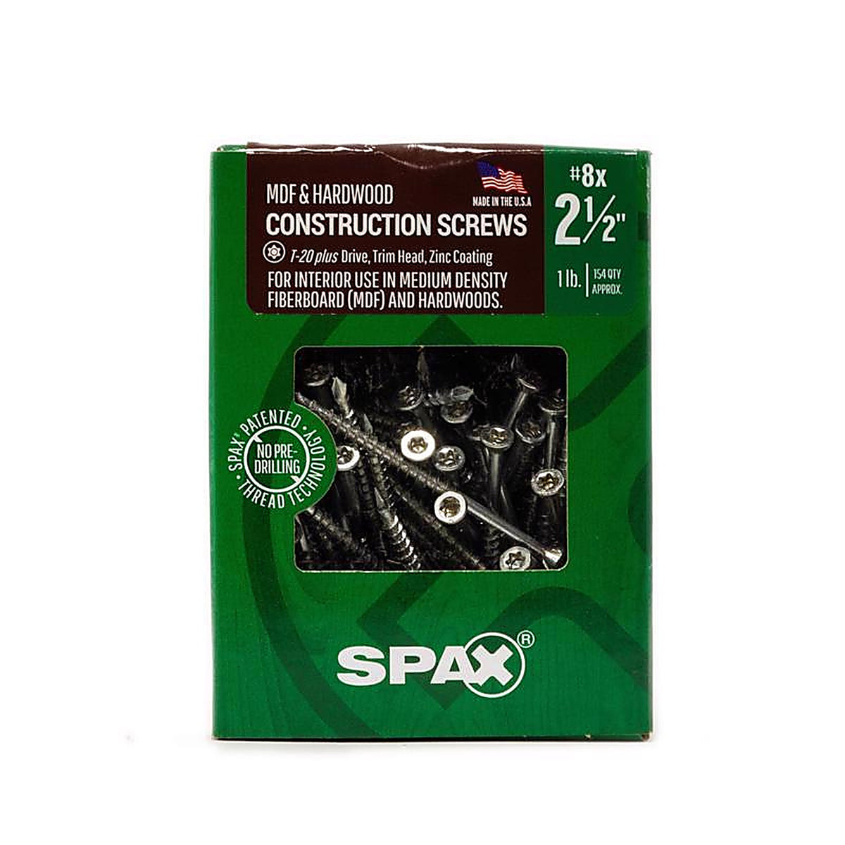 Spax - 4351010400604 - Mdf No. 8 In. X 2-1/2 In. L T-20+ Trim Head Serrated Construction Screws