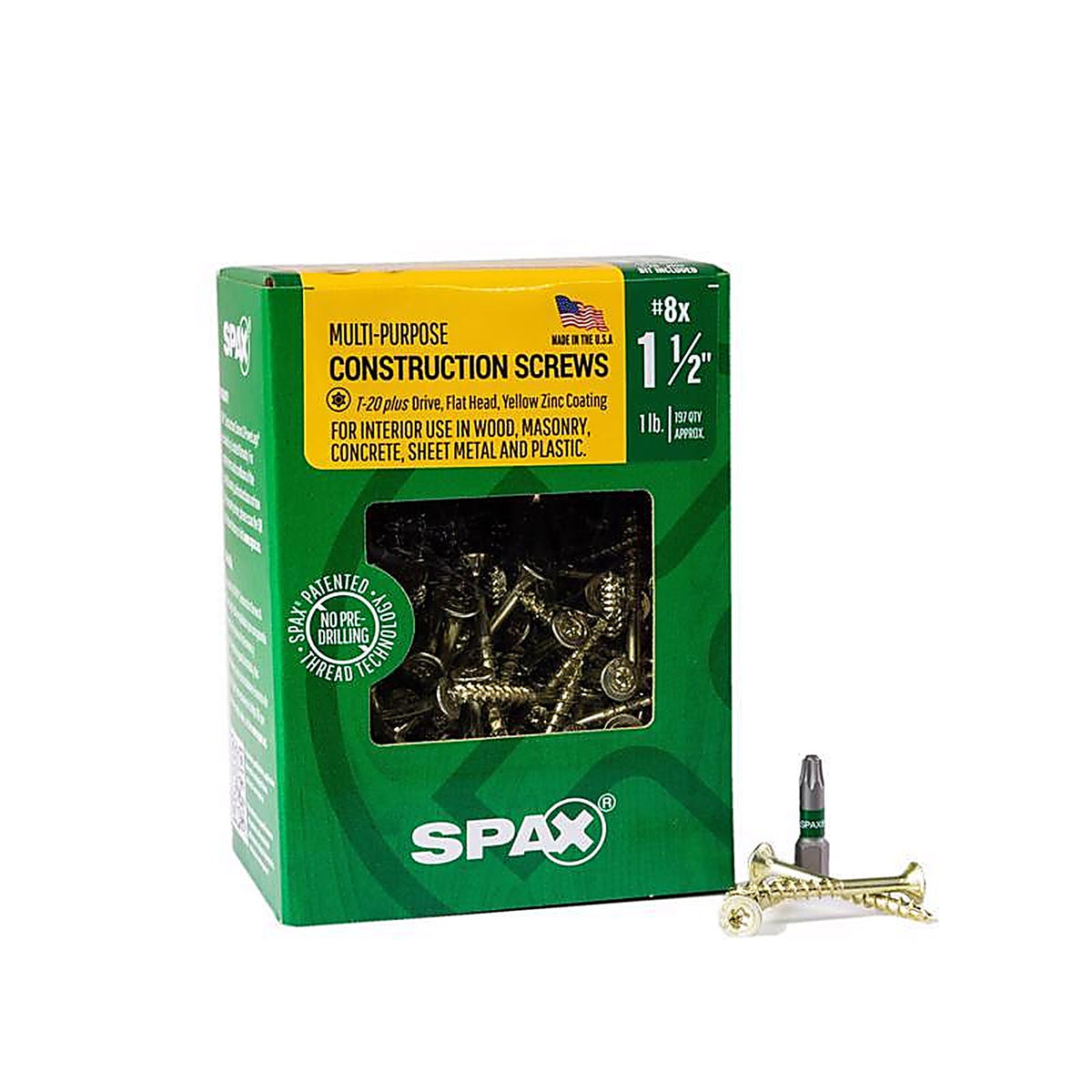 Spax - 4191020400404 - Multi-Material No. 8 In. X 1-1/2 In. L T-20+ Flat Head Serrated Construction Screws
