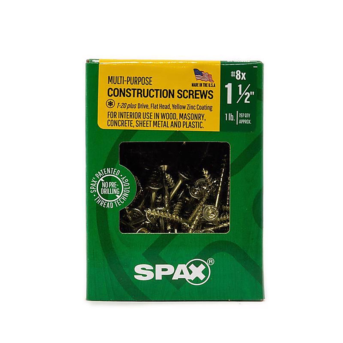 Spax - 4191020400404 - Multi-Material No. 8 In. X 1-1/2 In. L T-20+ Flat Head Serrated Construction Screws