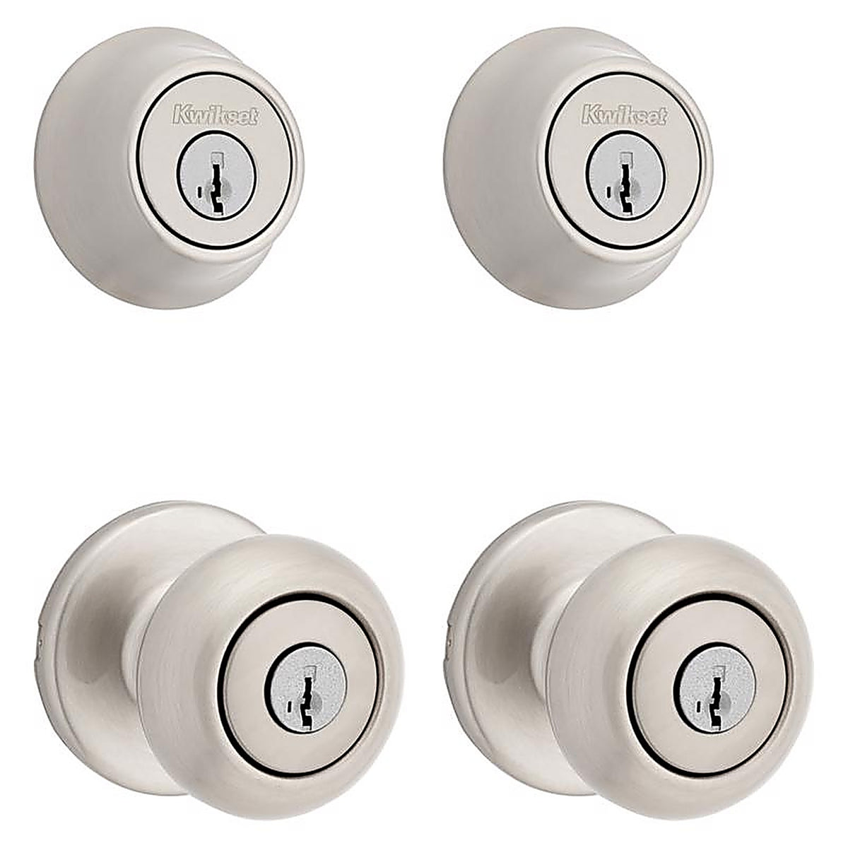 Kwikset - 92420-059 - Smartkey Security Classic Satin Nickel Entry Knob and Single Cylinder Deadbolt Kw1 2-3/4 In.