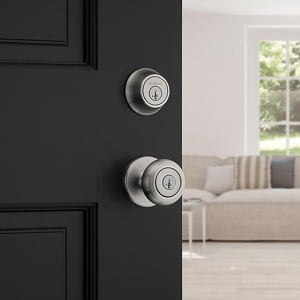 Kwikset - 96900-424 - Smartkey Security Cove Satin Nickel Deadbolt and Entry Door Knob Kw1 1-3/4 In.