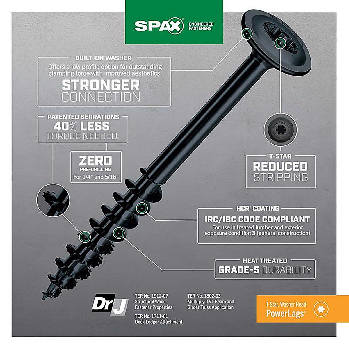 Spax - 4581820701527 - Powerlags 1/4 In. X 6 In. L Washer High Corrosion Resistant Carbon Steel Lag Screw 1 Pack