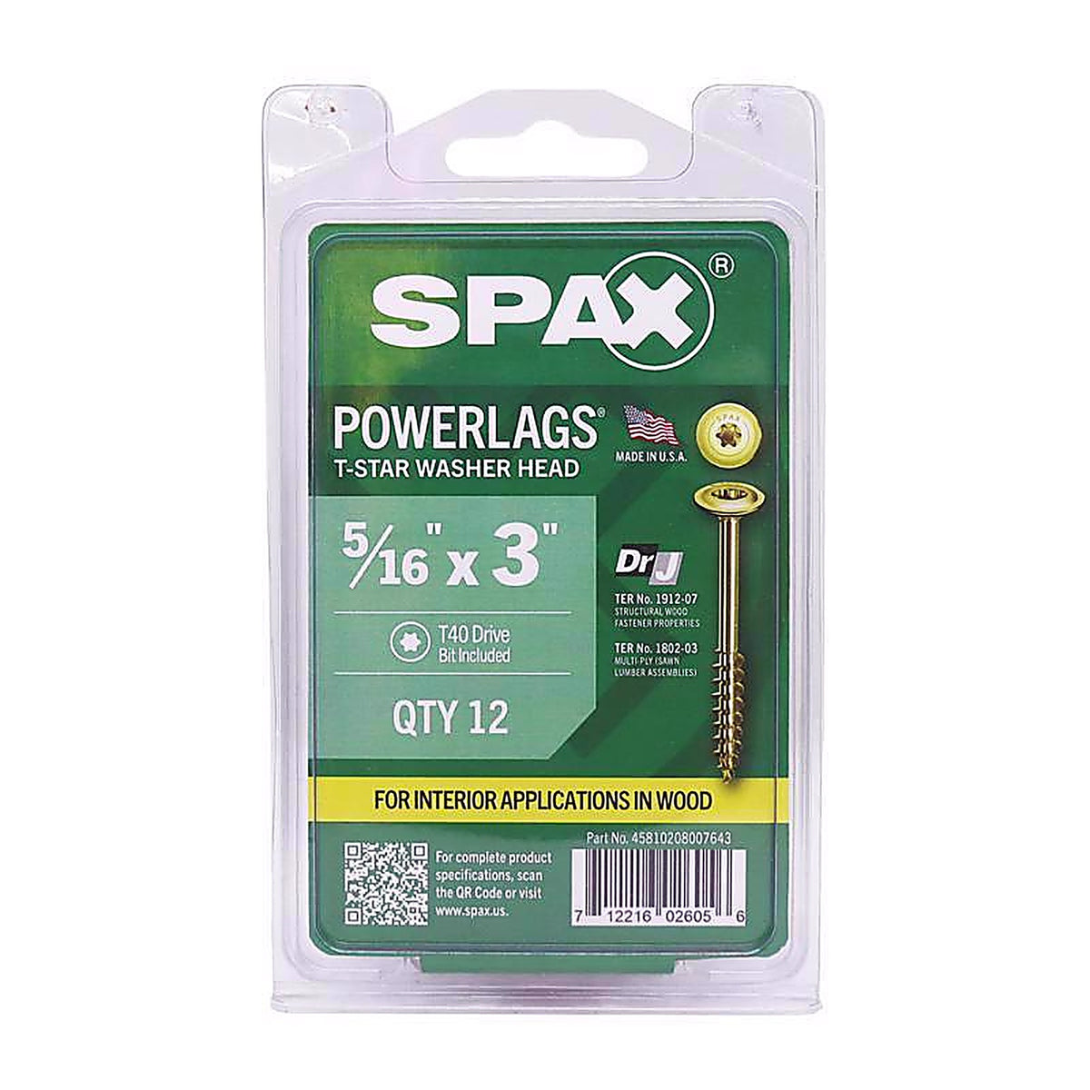Spax - 45810208007643 - Powerlags 5/16 In. X 3 In. L Washer Yellow Zinc Carbon Steel Lag Screw 12 Pack
