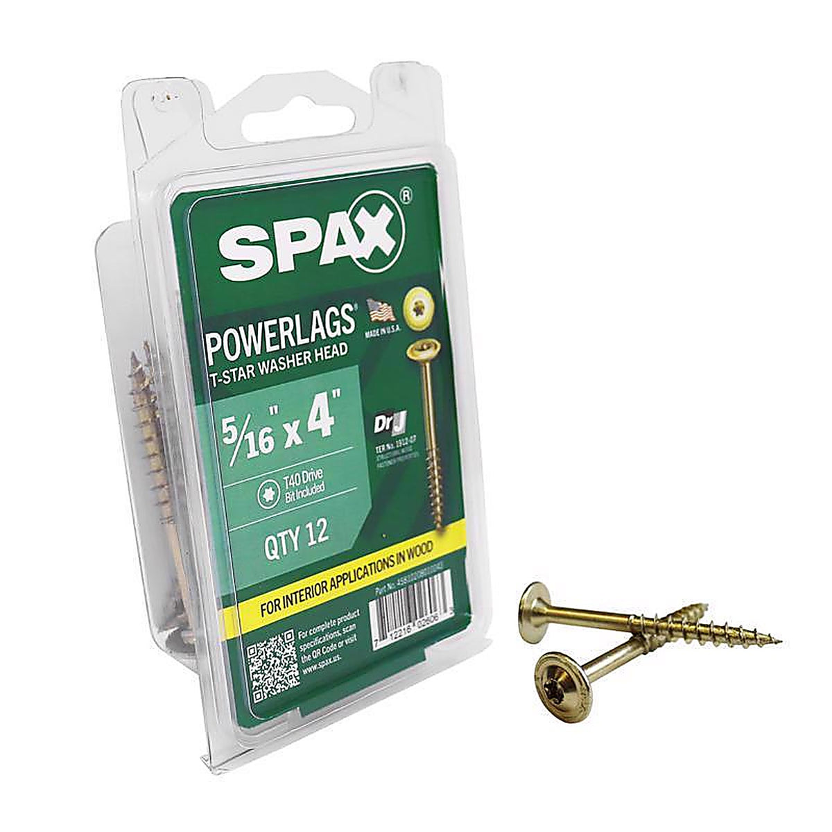 Spax - 45810208010043 - Powerlags 5/16 In. X 4 In. L Washer Yellow Zinc Carbon Steel Lag Screw 12 Pack
