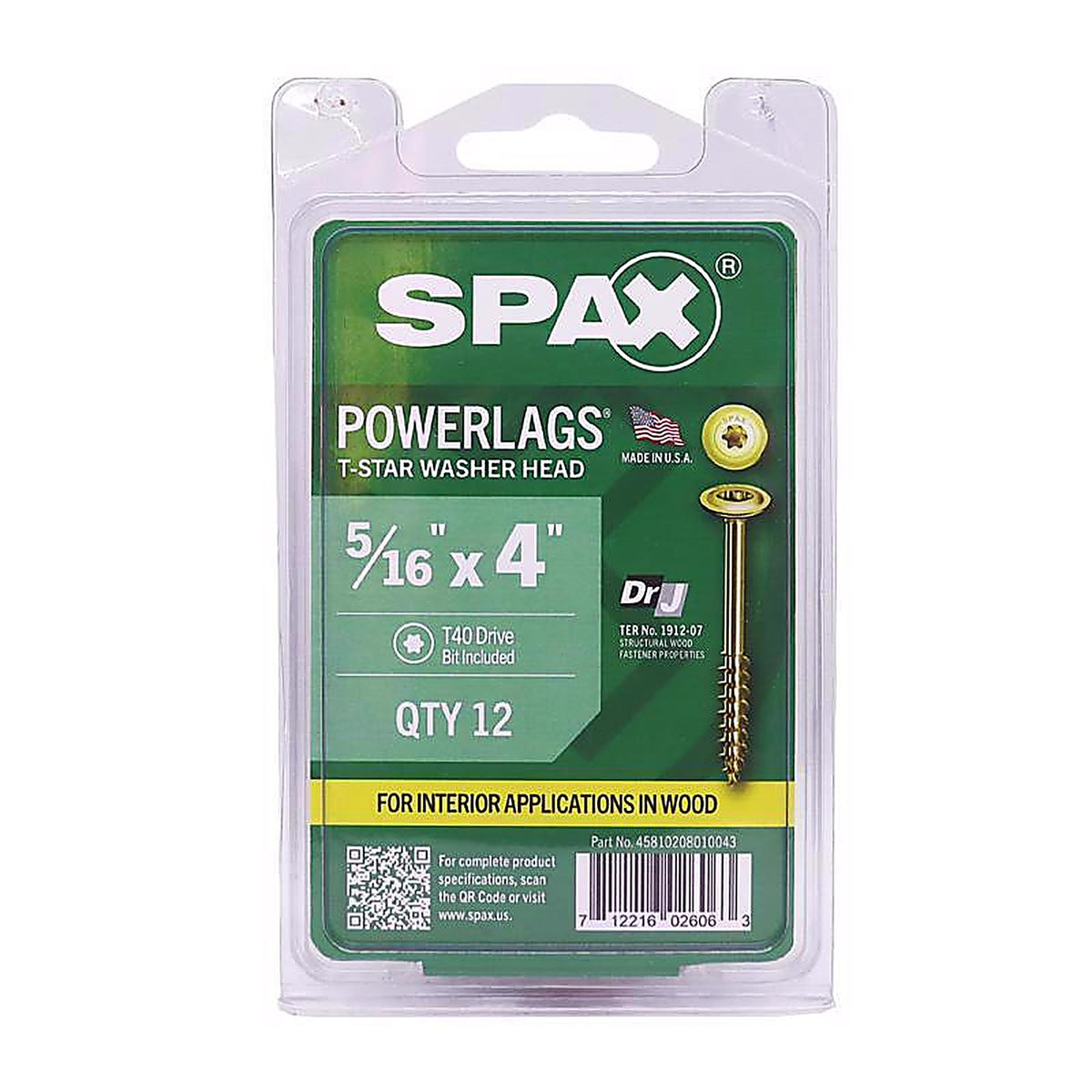 Spax - 45810208010043 - Powerlags 5/16 In. X 4 In. L Washer Yellow Zinc Carbon Steel Lag Screw 12 Pack