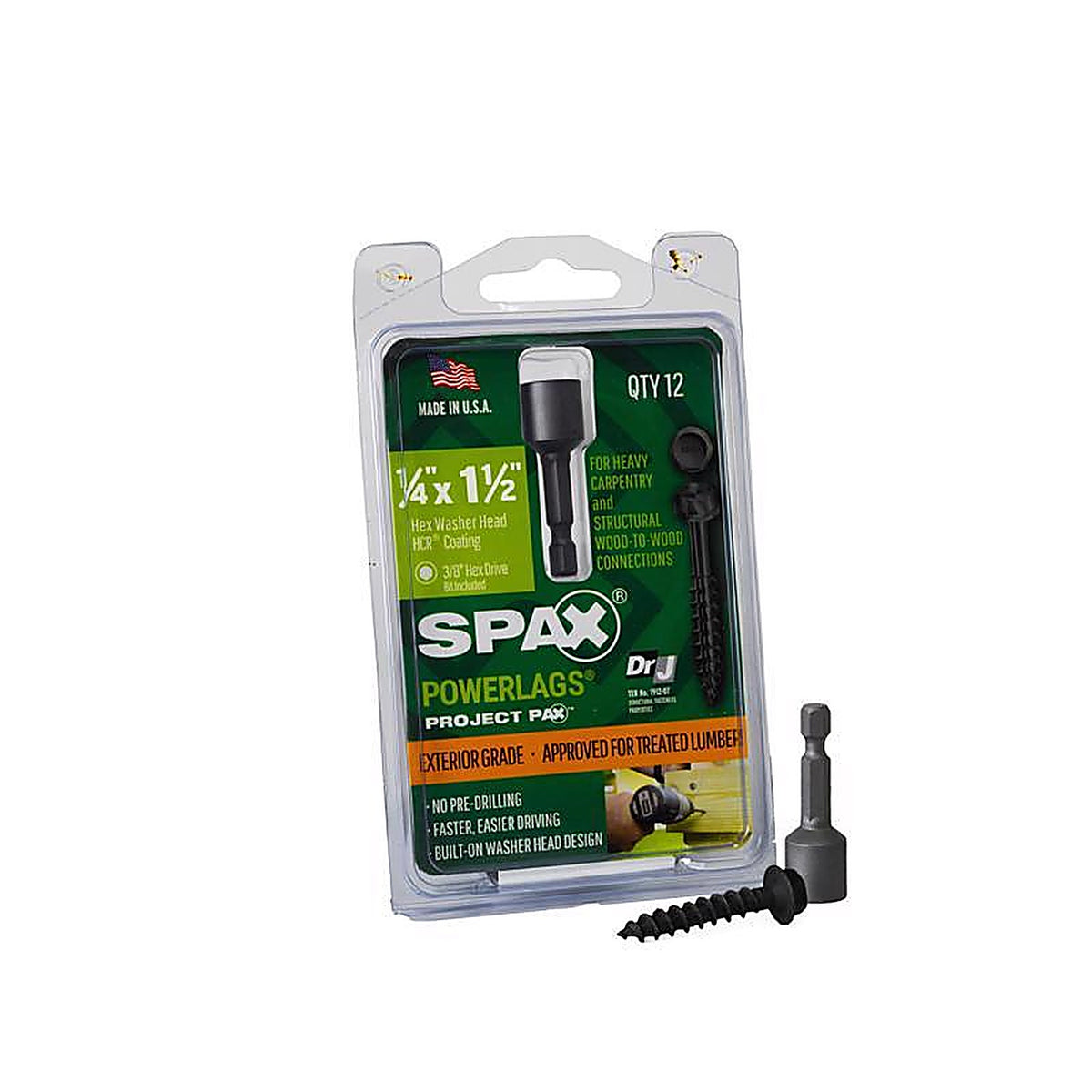Spax - 45718207004043 - Powerlags 1/4 In. X 1-1/2 In. L Washer High Corrosion Resistant Carbon Steel Lag Screw 12 Pack