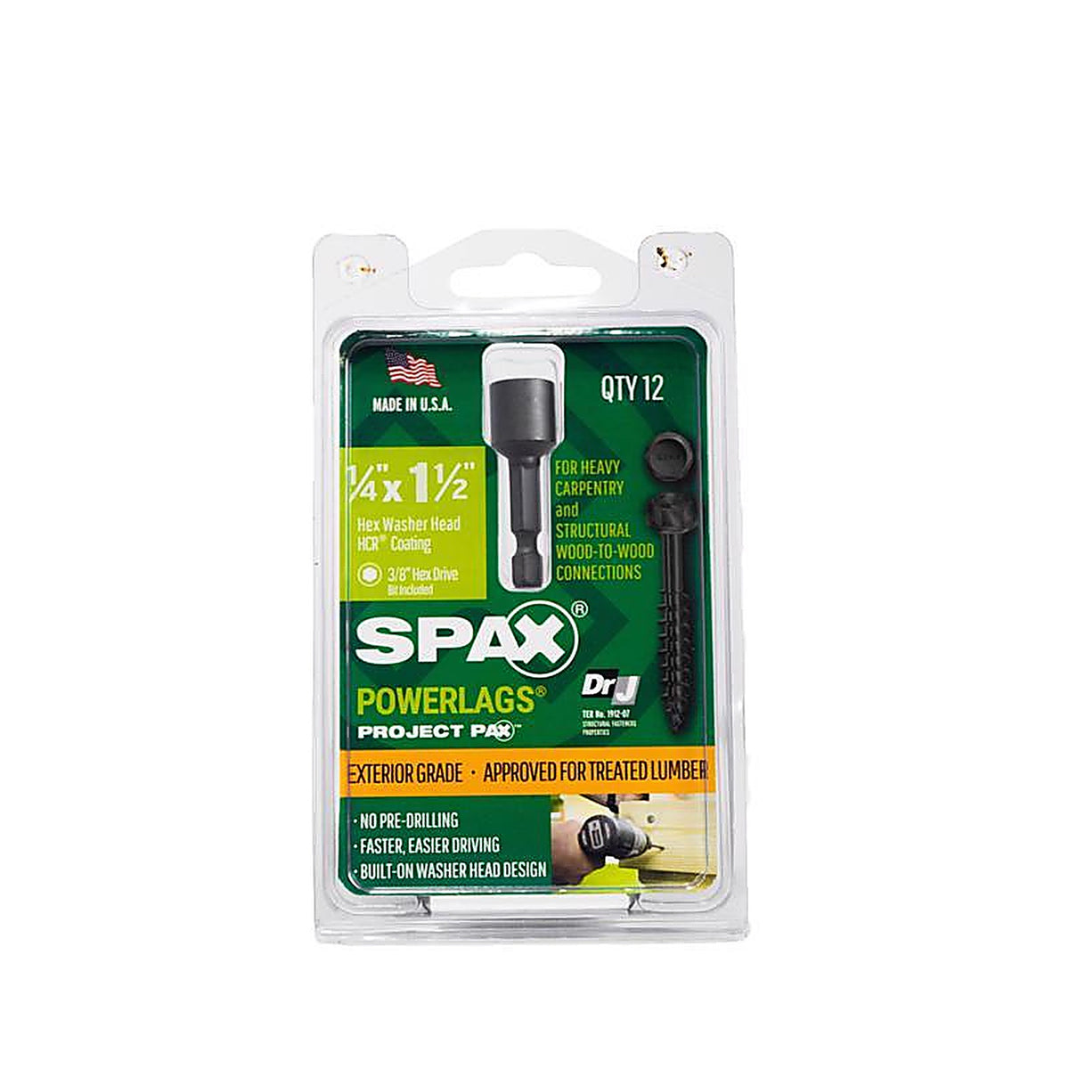 Spax - 45718207004043 - Powerlags 1/4 In. X 1-1/2 In. L Washer High Corrosion Resistant Carbon Steel Lag Screw 12 Pack