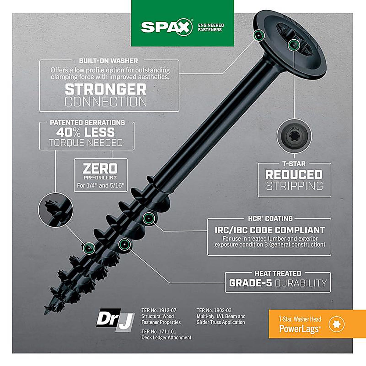 Spax - 4581820801007 - Powerlags 5/16 In. X 4 In. L Washer High Corrosion Resistant Carbon Steel Lag Screw 1 Pack