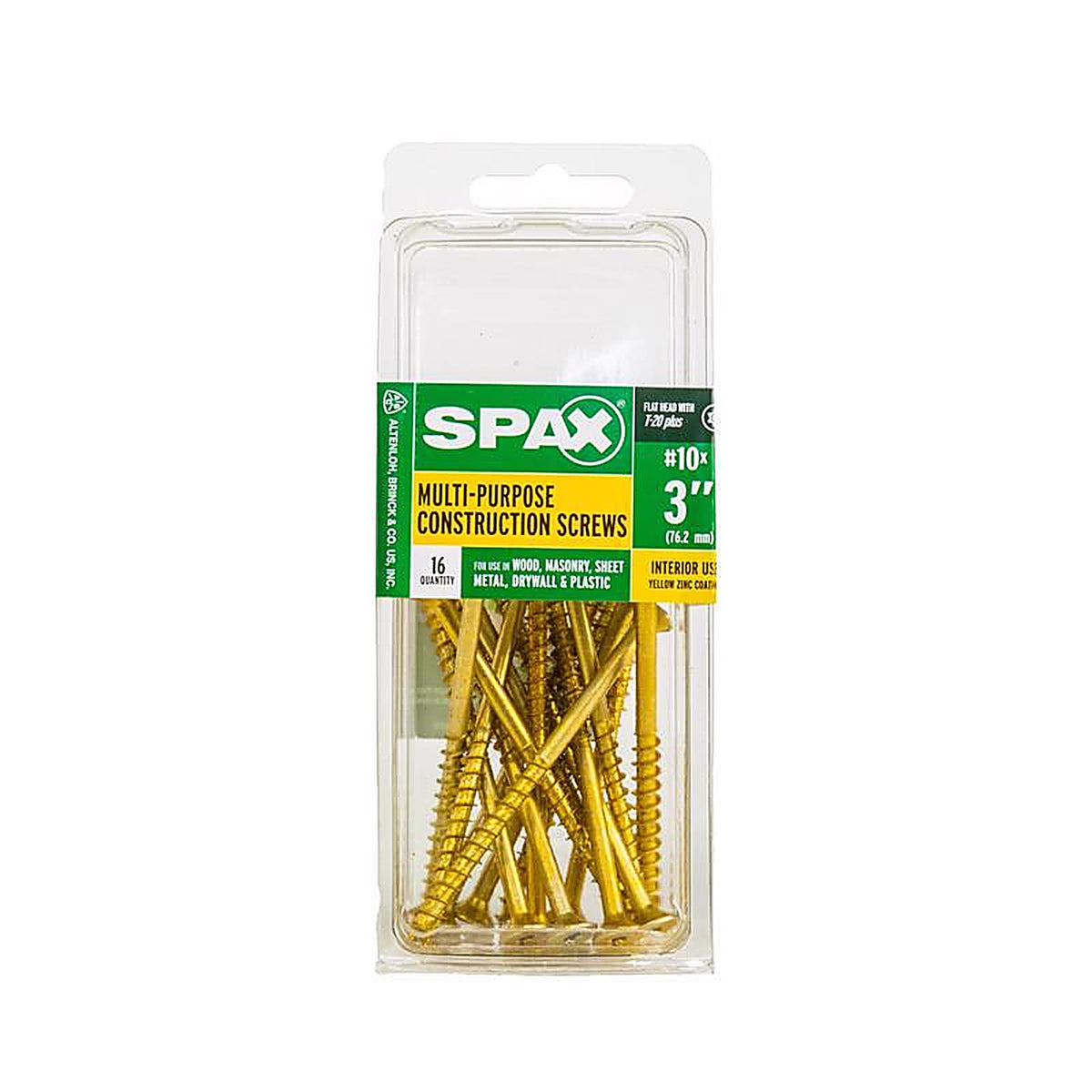 Spax - 4191020500752 - Multi-Material No. 10 In. X 3 In. L T-20+ Flat Head Serrated Construction Screws