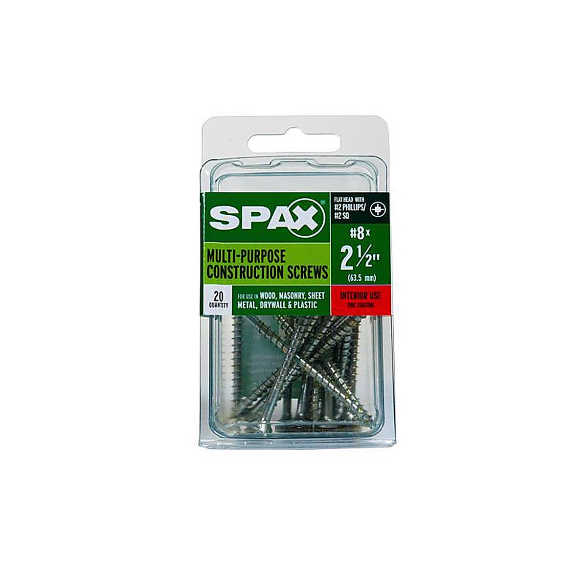 Spax - 4101010400602 - Multi-Material No. 8 In. X 2-1/2 In. L Phillips/Square Flat Head Serrated Construction Screws