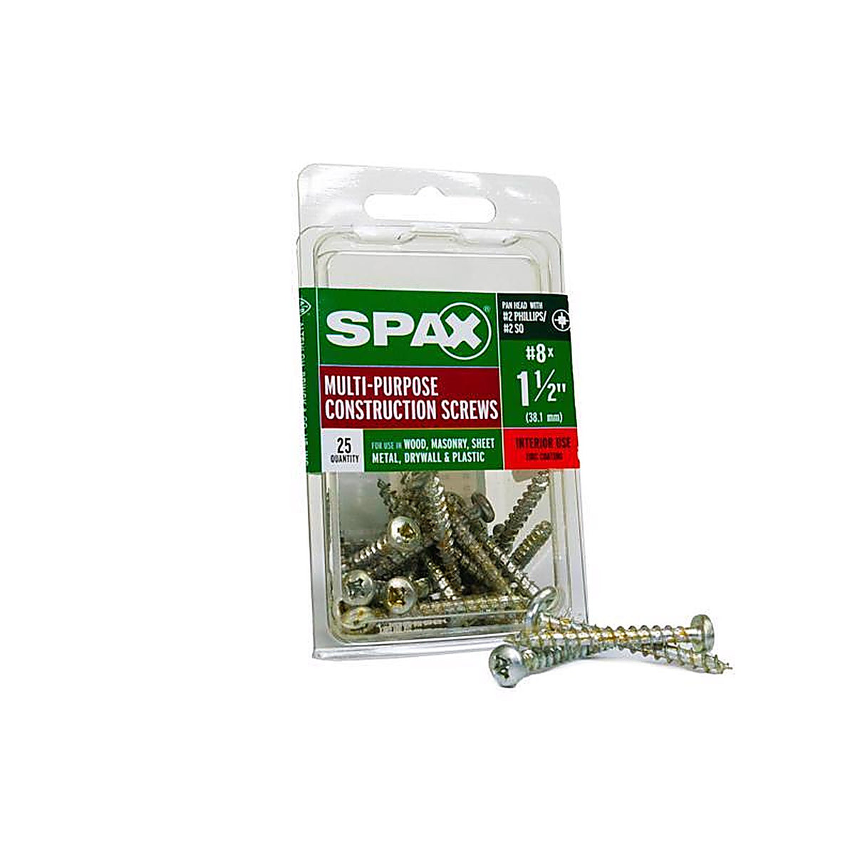 Spax - 4111010400402 - Multi-Material No. 8 In. X 1-1/2 In. L Phillips/Square Pan Head Serrated Construction Screws