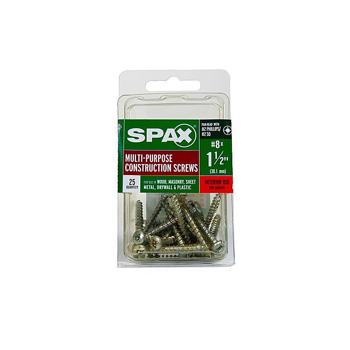 Spax - 4111010400402 - Multi-Material No. 8 In. X 1-1/2 In. L Phillips/Square Pan Head Serrated Construction Screws