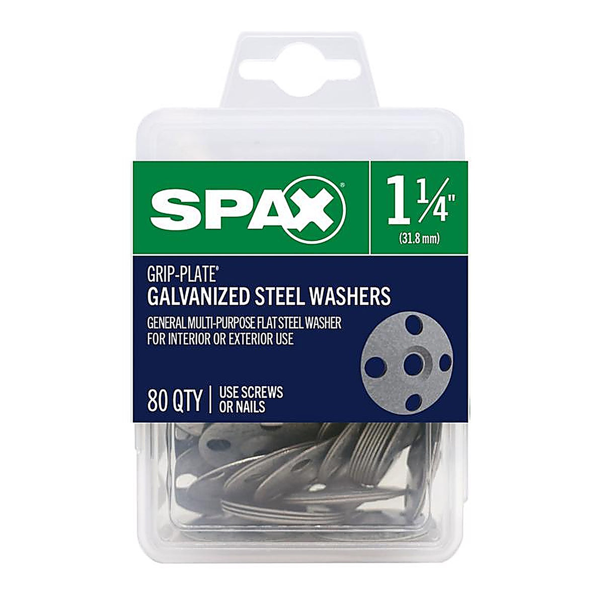 Spax - 5019500312508 - Grip-Plate Galvanized Steel 1-1/4 In. Flat Washer 80 Pack