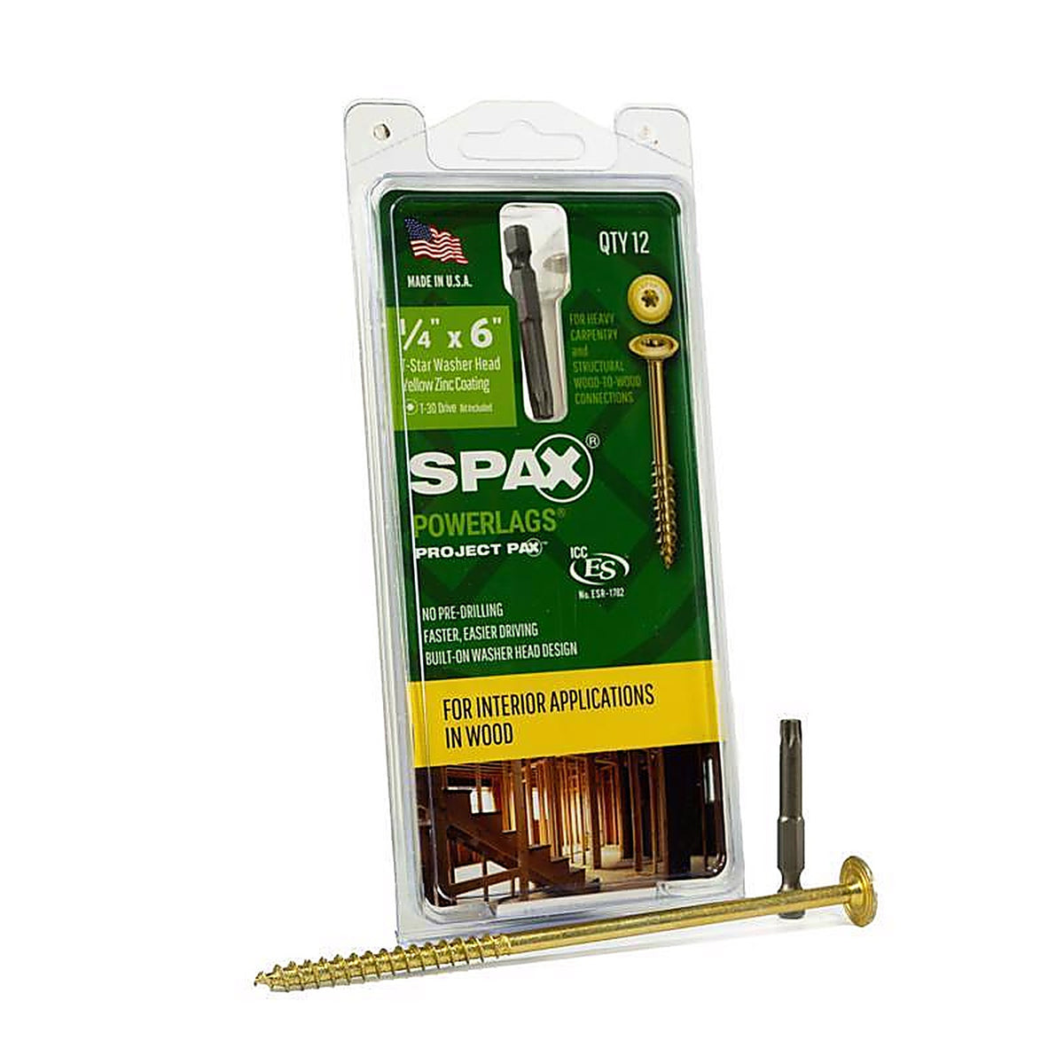 Spax - 45810207015243 - Powerlags 1/4 In. X 6 In. L Washer Yellow Zinc Carbon Steel Lag Screw 12 Pack