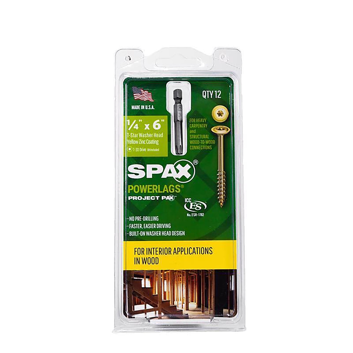 Spax - 45810207015243 - Powerlags 1/4 In. X 6 In. L Washer Yellow Zinc Carbon Steel Lag Screw 12 Pack