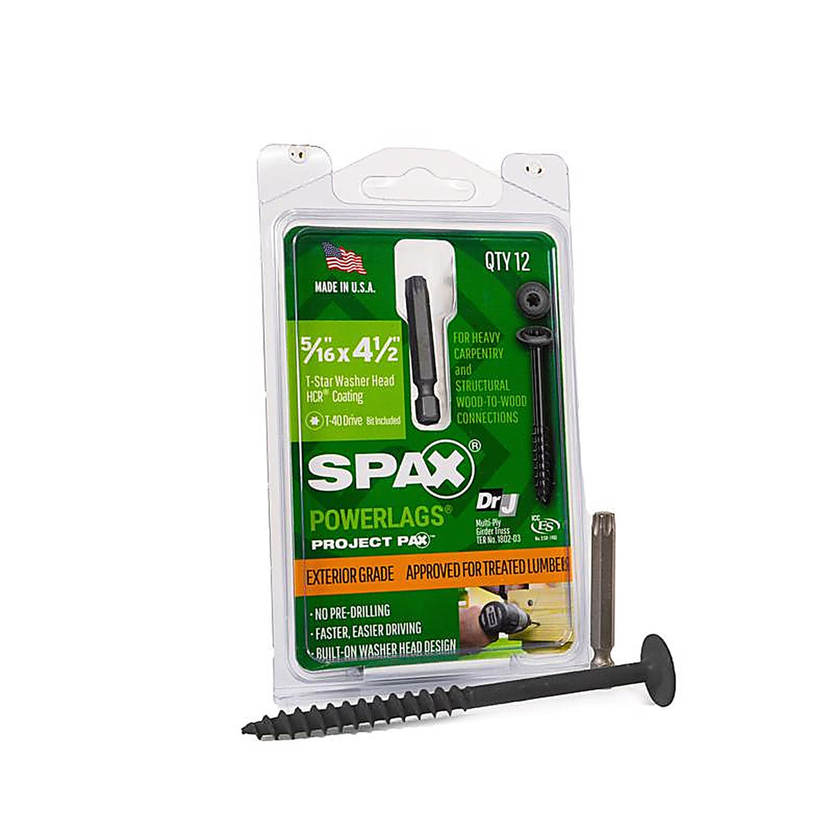 Spax - 45818208011543 - Powerlags 5/16 In. X 4-1/2 In. L Washer High Corrosion Resistant Carbon Steel Lag Screw 12 Pack