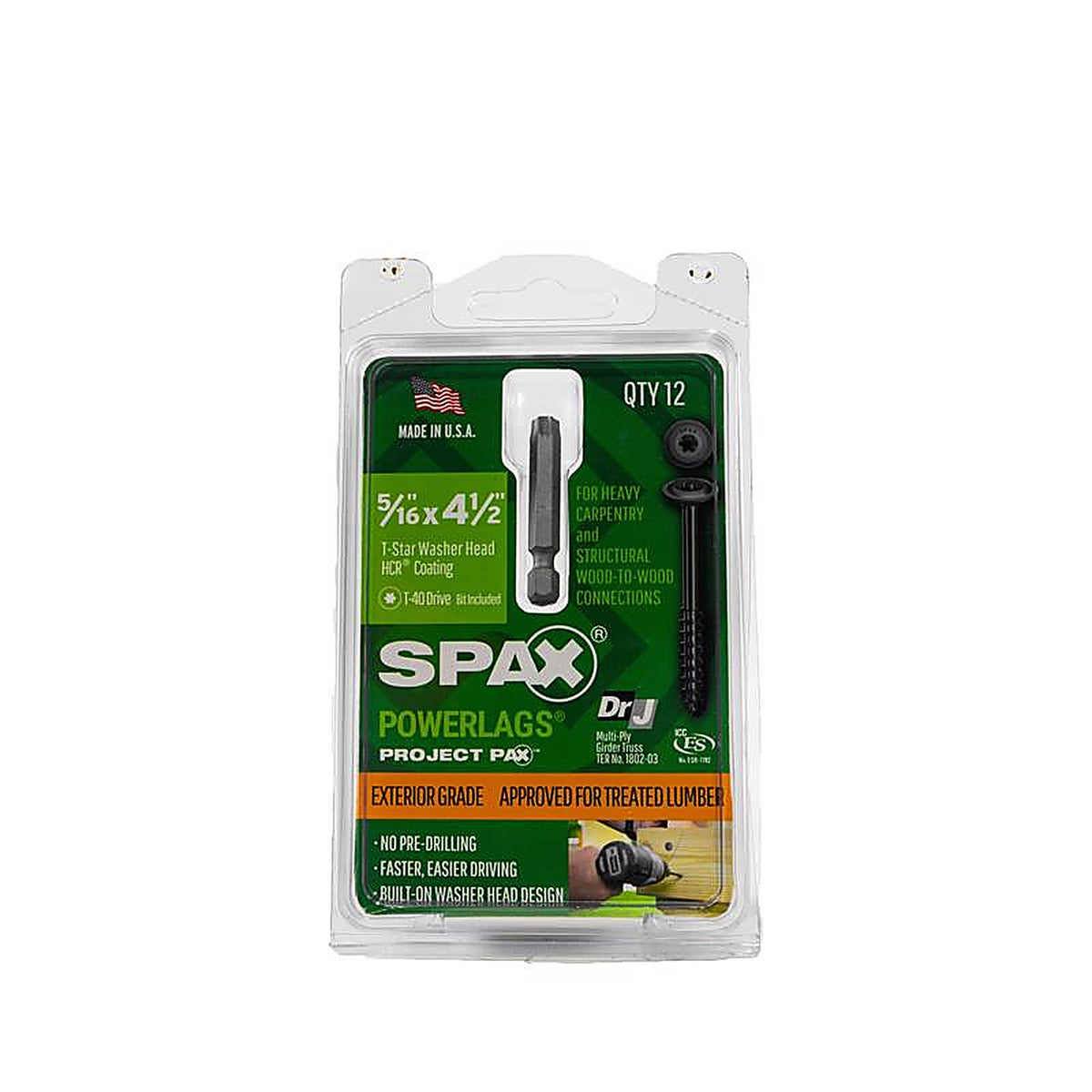 Spax - 45818208011543 - Powerlags 5/16 In. X 4-1/2 In. L Washer High Corrosion Resistant Carbon Steel Lag Screw 12 Pack