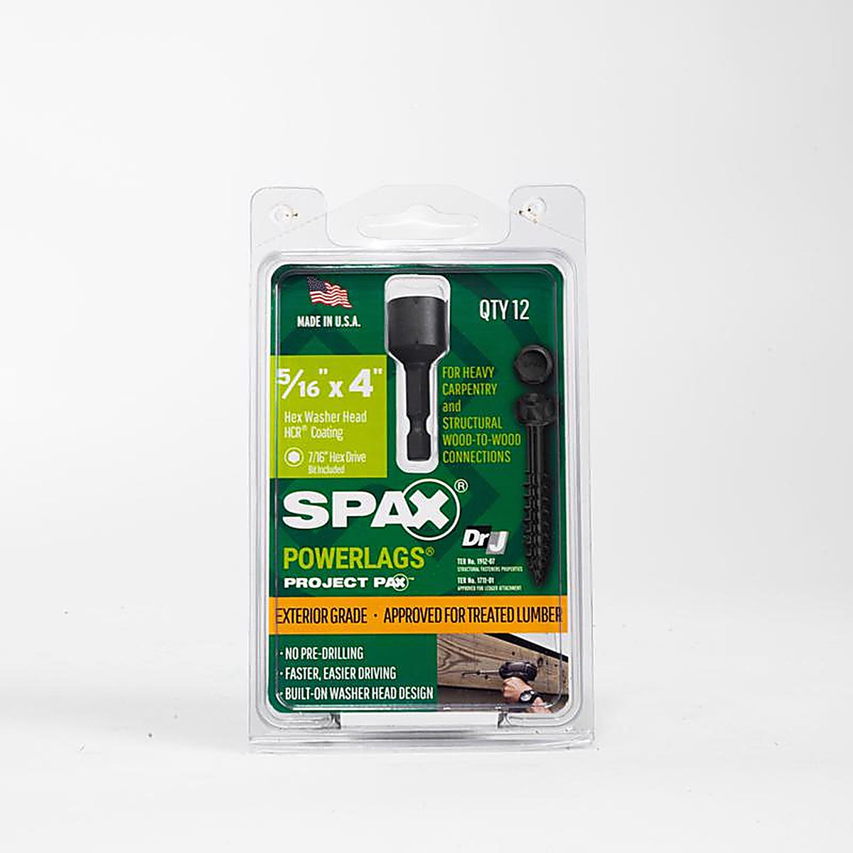 Spax - 45718208010043 - Powerlags 5/16 In. X 4 In. L Washer High Corrosion Resistant Carbon Steel Lag Screw 12 Pack