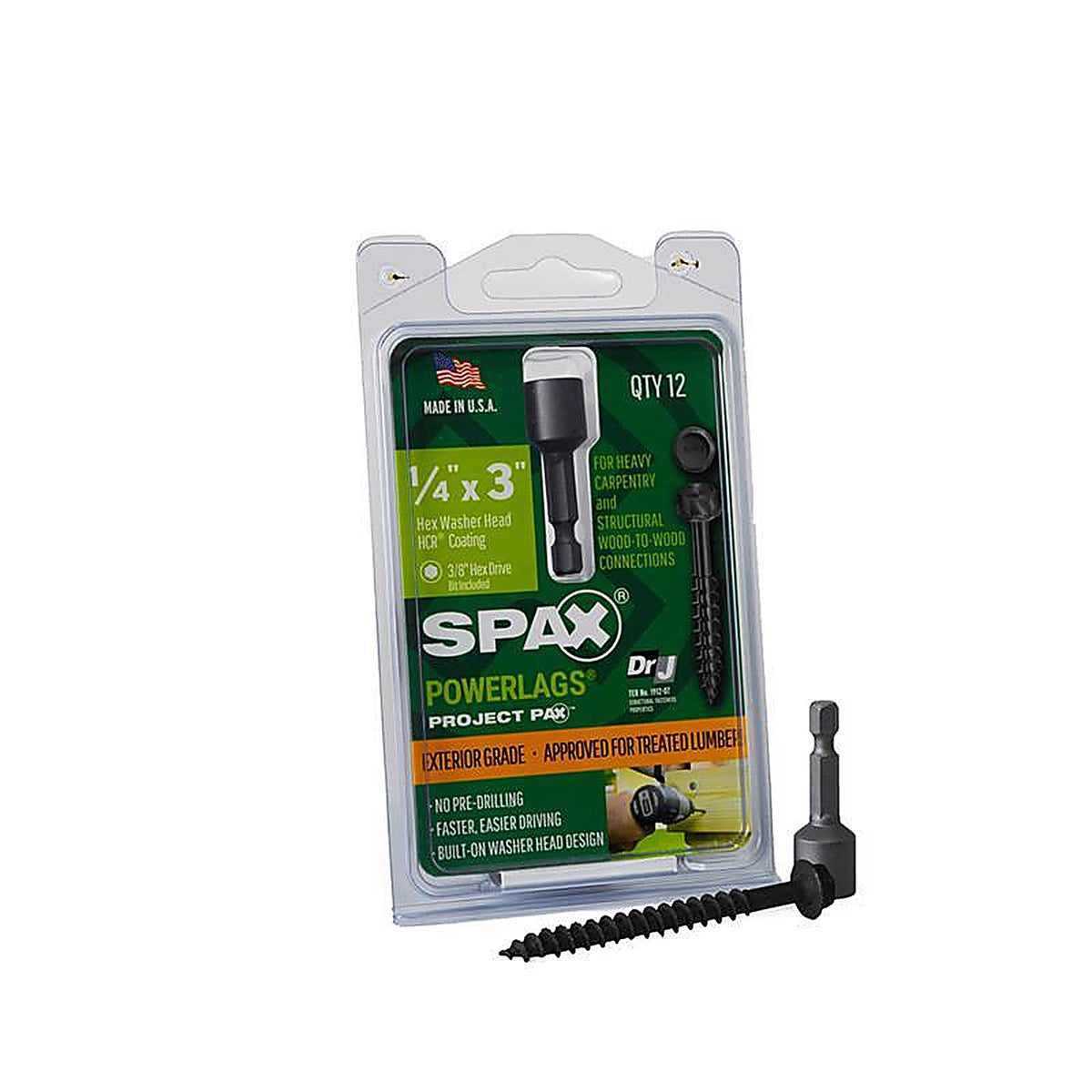 Spax - 45718207007543 - Powerlags 1/4 In. X 3 In. L Washer High Corrosion Resistant Carbon Steel Lag Screw 12 Pack