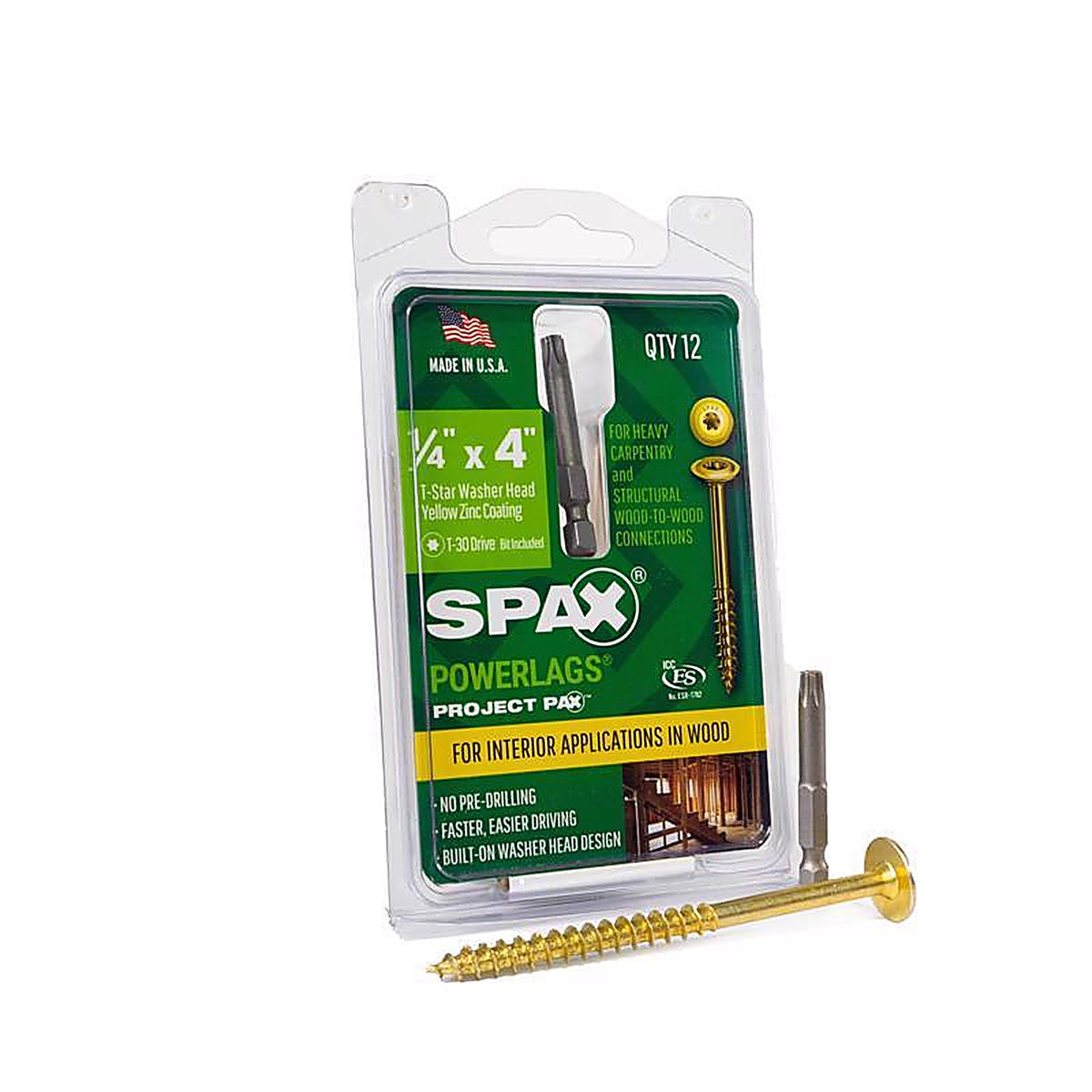 Spax - 45810207010043 - Powerlags 1/4 In. X 4 In. L Star Yellow Zinc Steel Lag Screw 12 Pack