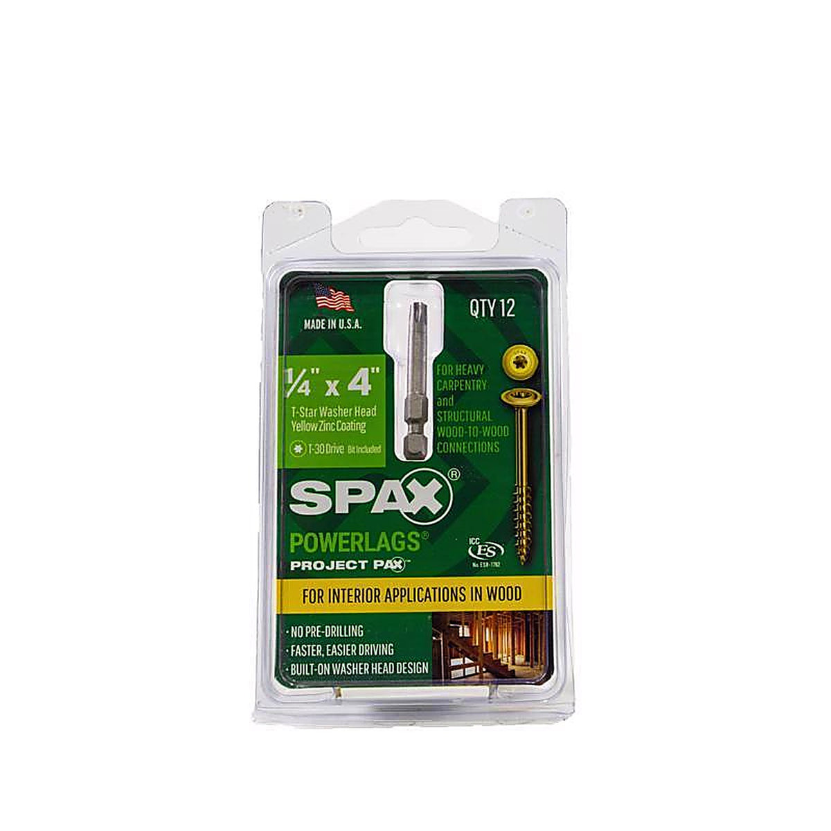 Spax - 45810207010043 - Powerlags 1/4 In. X 4 In. L Star Yellow Zinc Steel Lag Screw 12 Pack