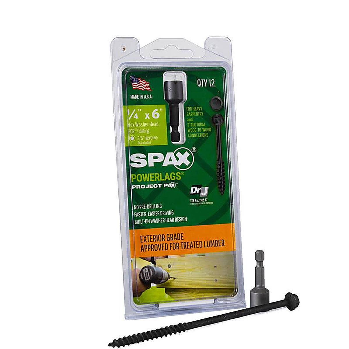 Spax - 45718207015243 - Powerlags 1/4 In. In. X 6 In. L HEX Drive HEX Washer Head Serrated Structural Screws