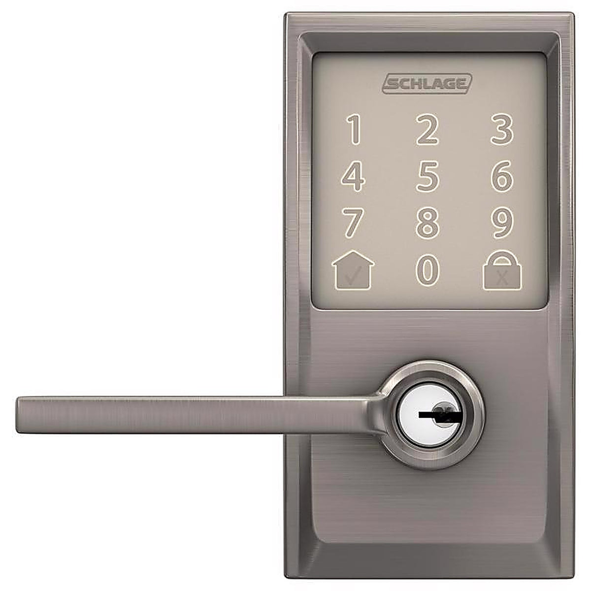 Schlage - FE789WBVCEN619L - Encode Satin Nickel Metal Wi-Fi Deadbolt with Latitude Lever