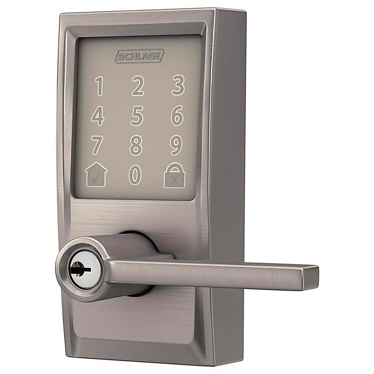 Schlage - FE789WBVCEN619L - Encode Satin Nickel Metal Wi-Fi Deadbolt with Latitude Lever