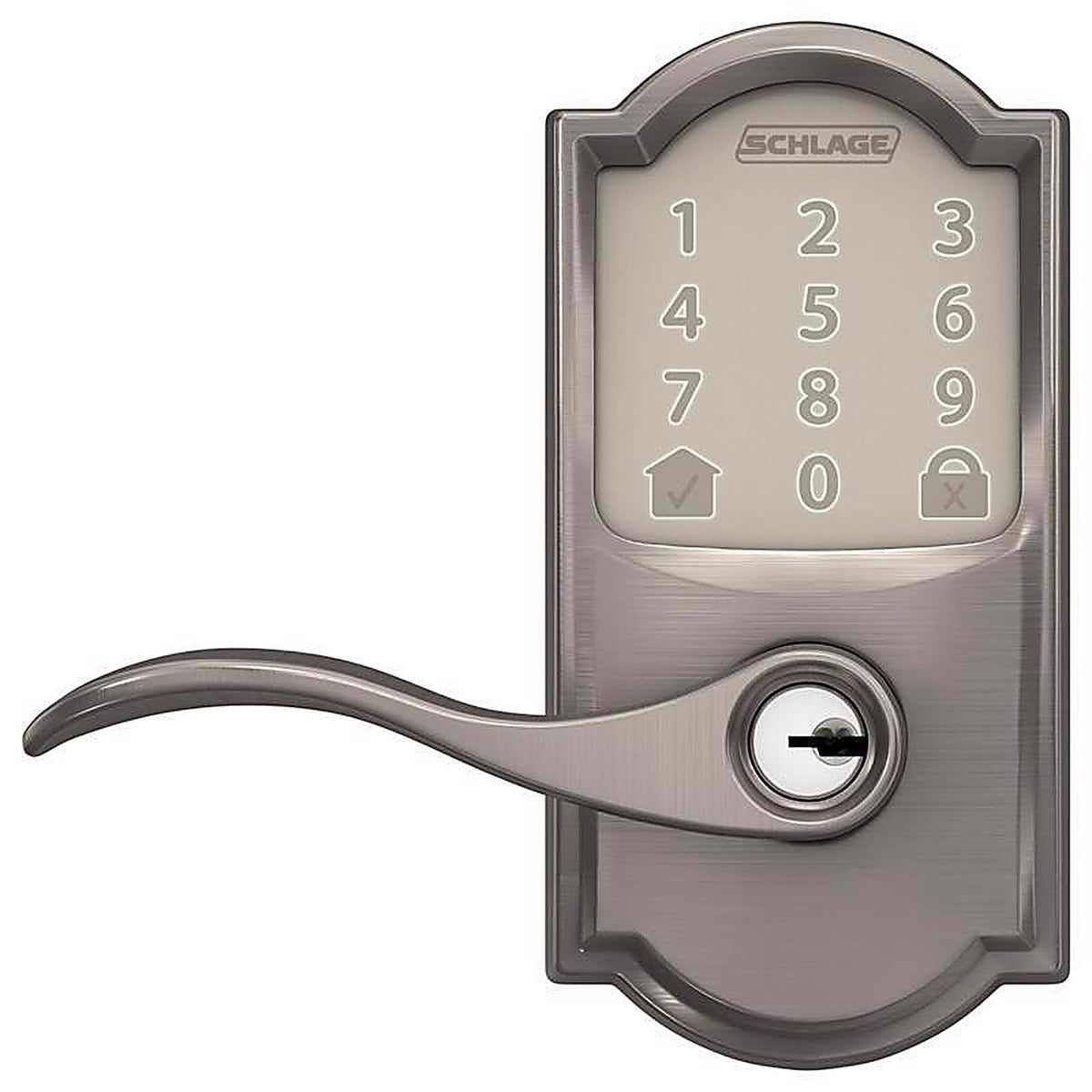 Schlage - FE789WBVCAM619A - Encode Satin Nickel Metal Wi-Fi Deadbolt with Accent Lever