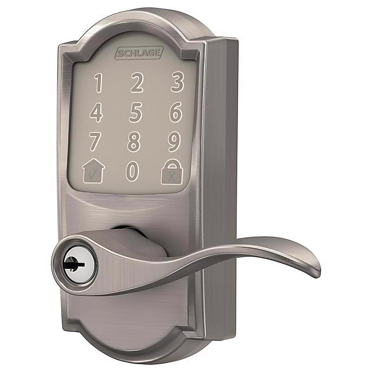 Schlage - FE789WBVCAM619A - Encode Satin Nickel Metal Wi-Fi Deadbolt with Accent Lever