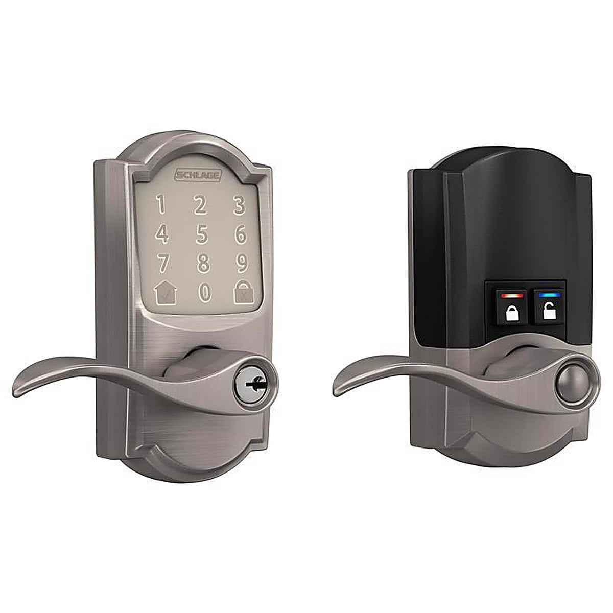 Schlage - FE789WBVCAM619A - Encode Satin Nickel Metal Wi-Fi Deadbolt with Accent Lever
