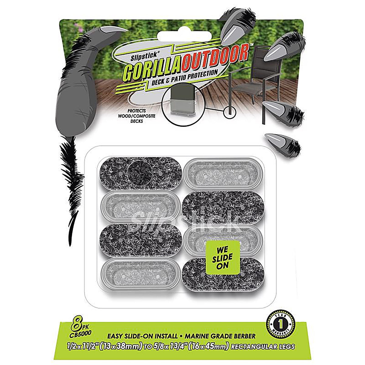 Slipstick - CB5000 - Gorilla Outdoor Black/Silver Push-On Marine Grade Berber Chair Glide 8 Pack