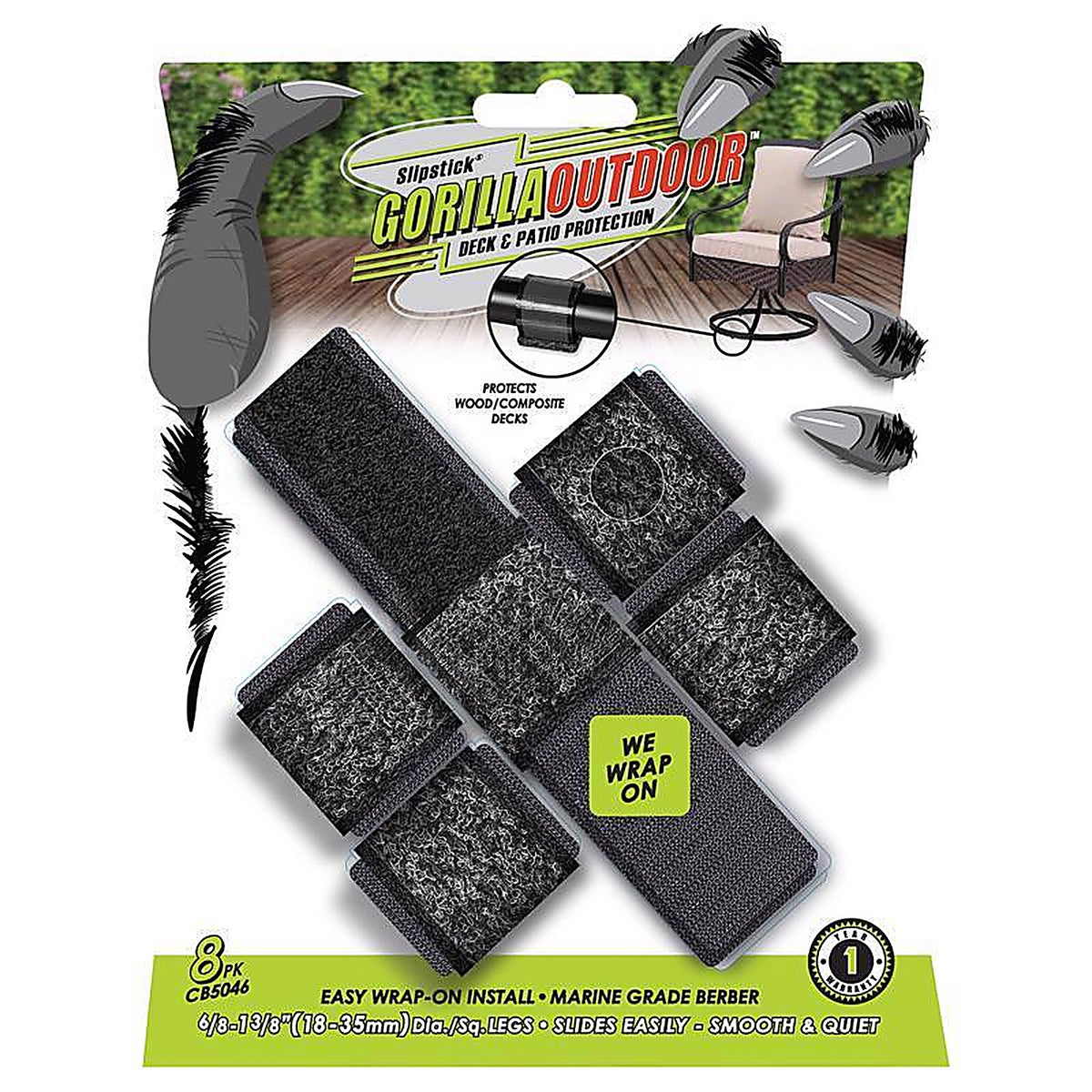 Slipstick - CB5046 - Gorilla Outdoor Black Push-On Marine Grade Berber Chair Glide 8 Pack