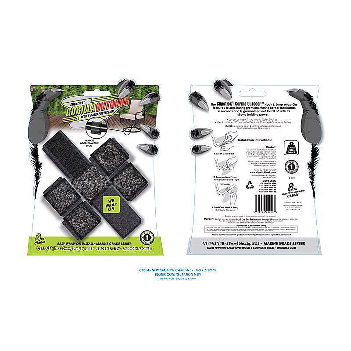 Slipstick - CB5046 - Gorilla Outdoor Black Push-On Marine Grade Berber Chair Glide 8 Pack