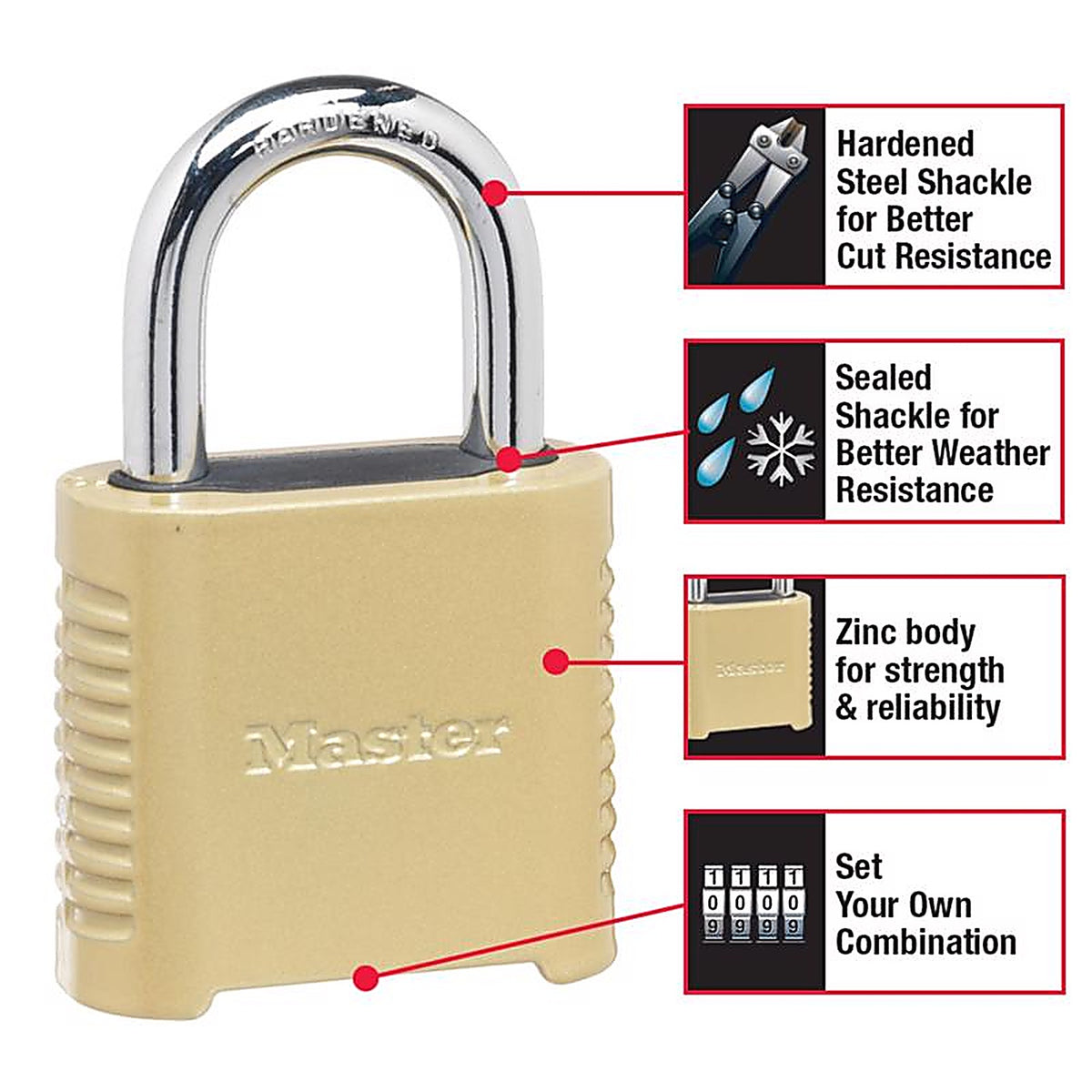Master Lock - 875D - 1.13 In. H X 2 In. W X 6.56 In. L Steel 4-Dial Combination Padlock