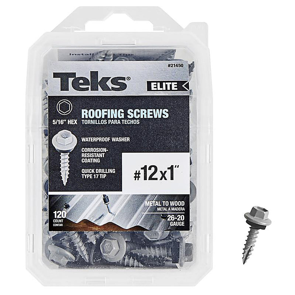 Teks Elite - 21450 - No. 12 X 1 In. L HEX Drive HEX Washer Head Self Tapping Roofing Screws