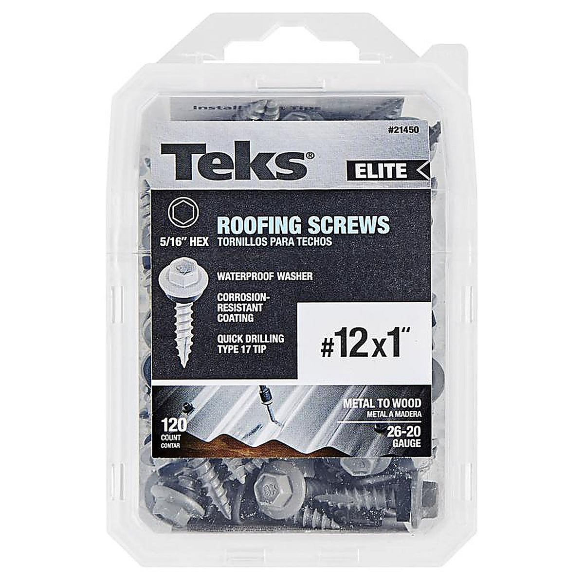 Teks Elite - 21450 - No. 12 X 1 In. L HEX Drive HEX Washer Head Self Tapping Roofing Screws