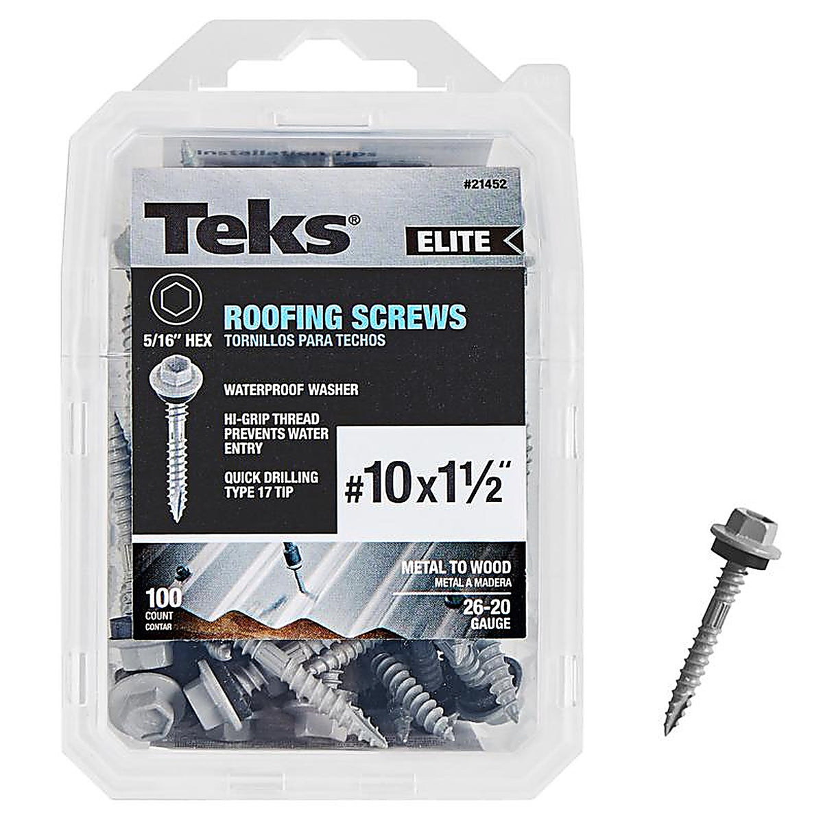 Teks Elite - 21452 - No. 10 X 1-1/2 In. L HEX Drive HEX Washer Head Self Tapping Roofing Screws