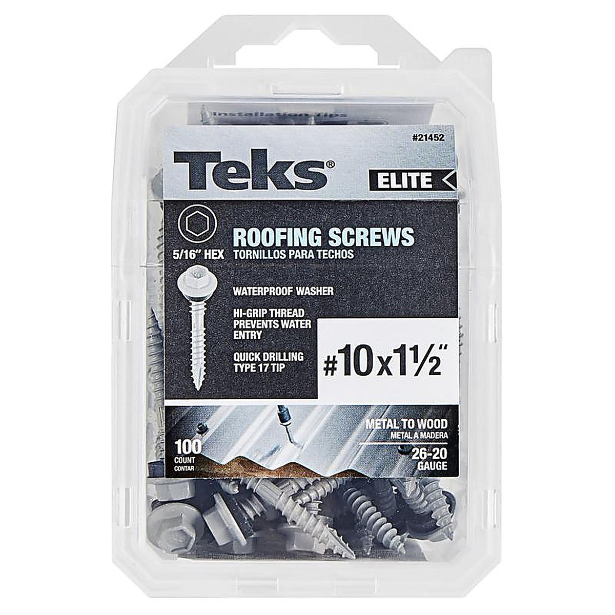 Teks Elite - 21452 - No. 10 X 1-1/2 In. L HEX Drive HEX Washer Head Self Tapping Roofing Screws