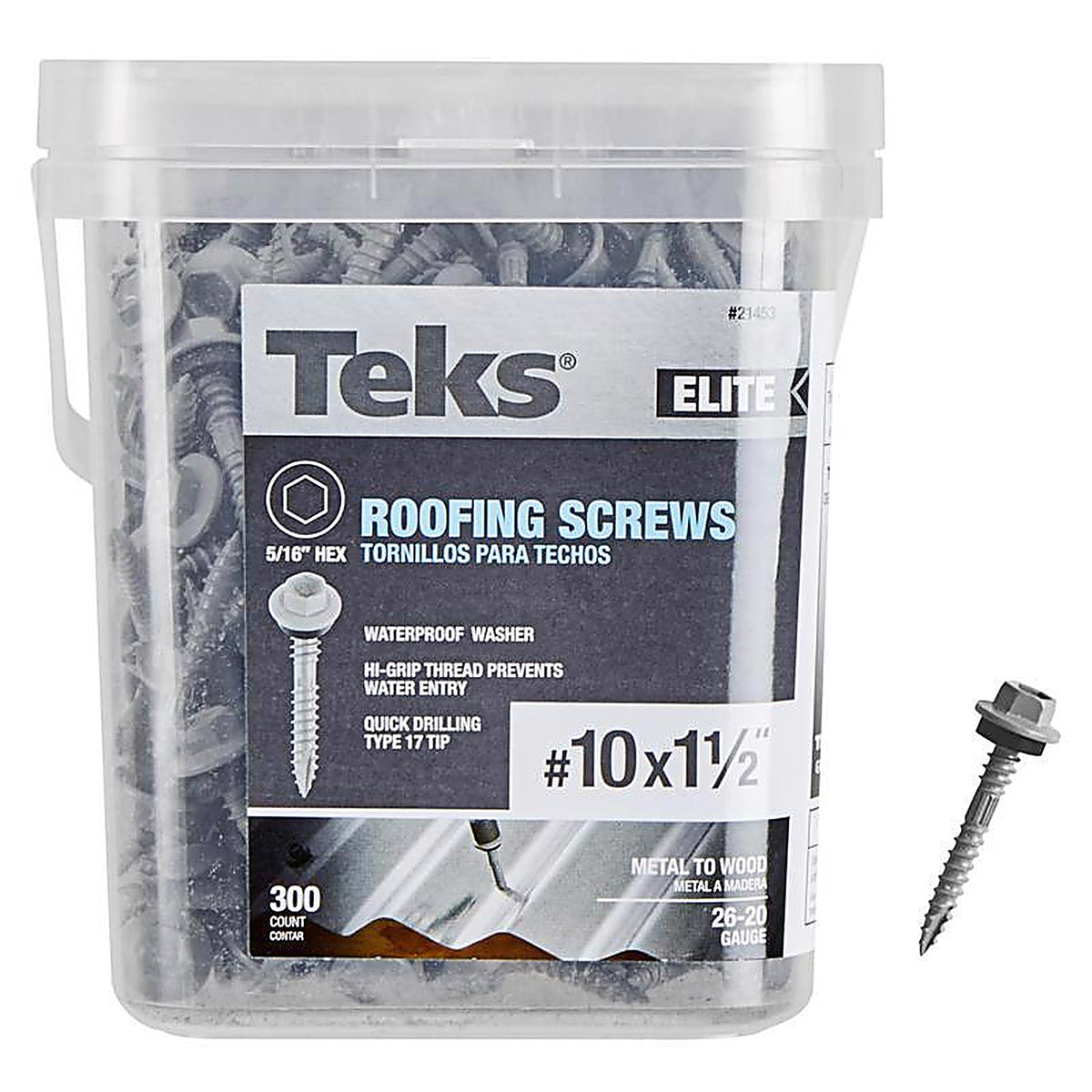 Teks Elite - 21453 - No. 10 X 1-1/2 In. L HEX Drive HEX Washer Head Self Tapping Roofing Screws