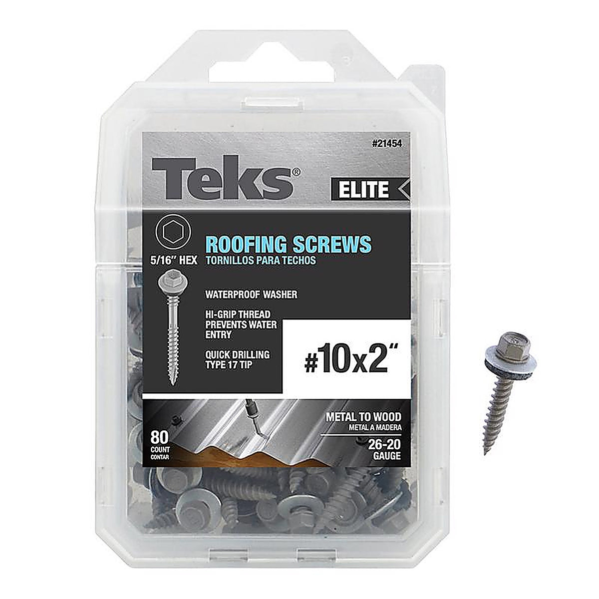 Teks Elite - 21454 - No. 10 X 2 In. L HEX Drive HEX Washer Head Self Tapping Roofing Screws